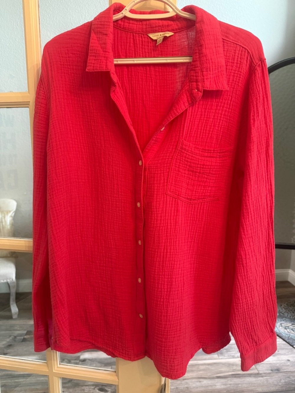 Pink Lucky Brand Textured Button-Up Shirt Large